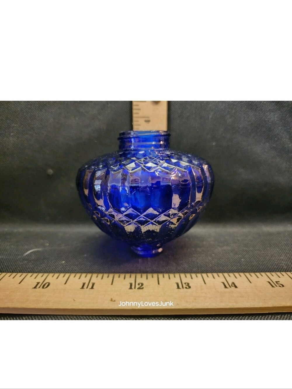 Antique Quilted Cobalt Blue Glass Oil Lamp Reservoir Flawless No Chips
